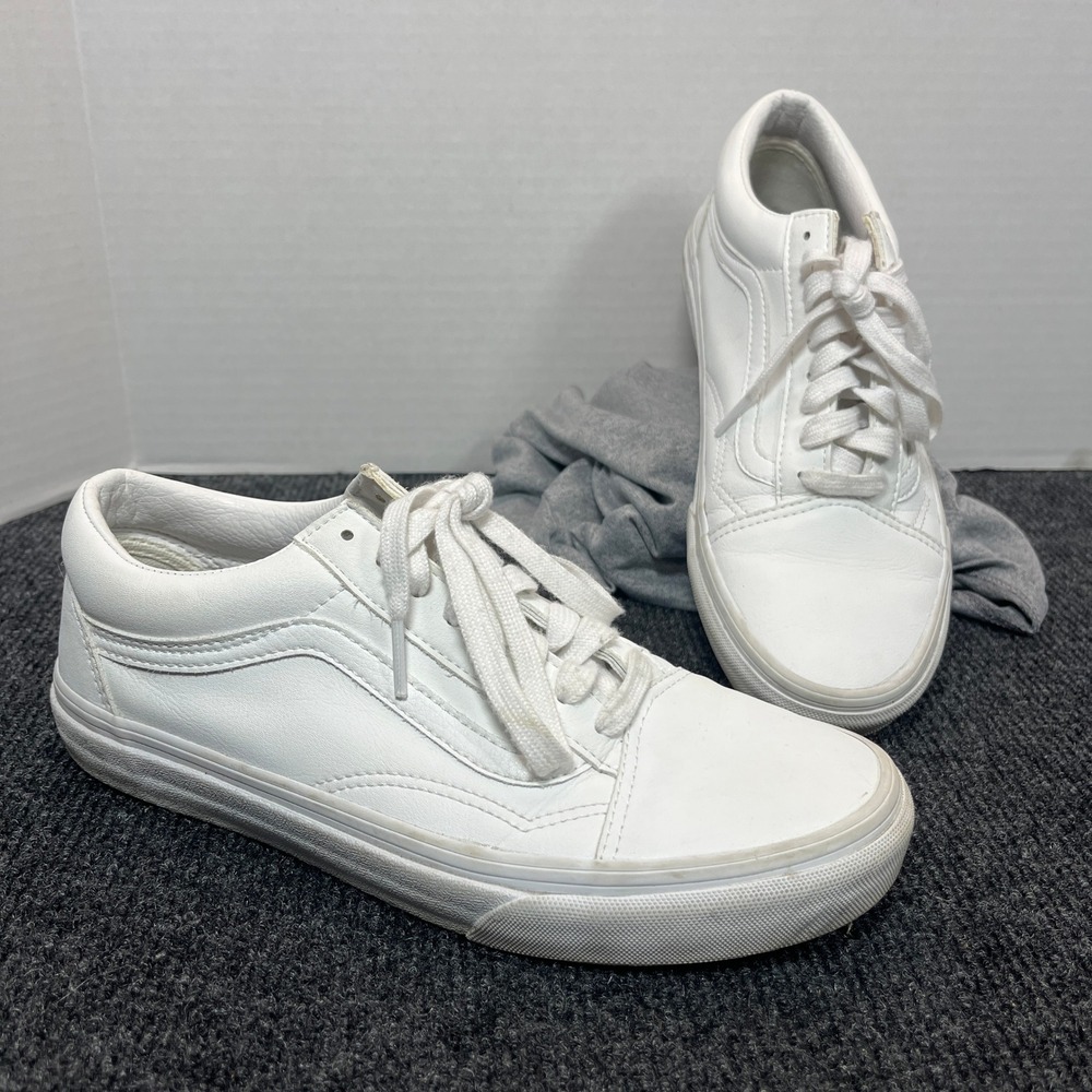 Vans Old Skool Sneakers Women 8 White Leather Skater Classic Minimalist Y2K